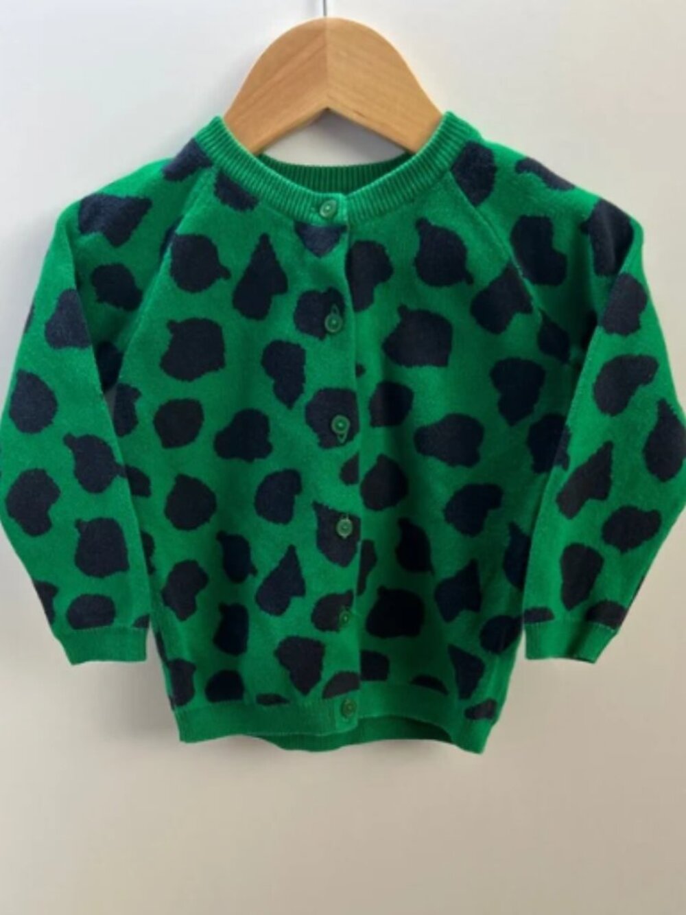 100% Cotton COS Green & Navy Abstract Knit Cardigan – Size 1–2 Years